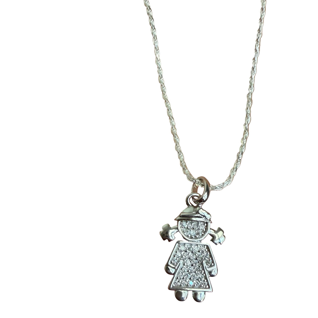 Girl charm necklace and earrings set sterling silver 925