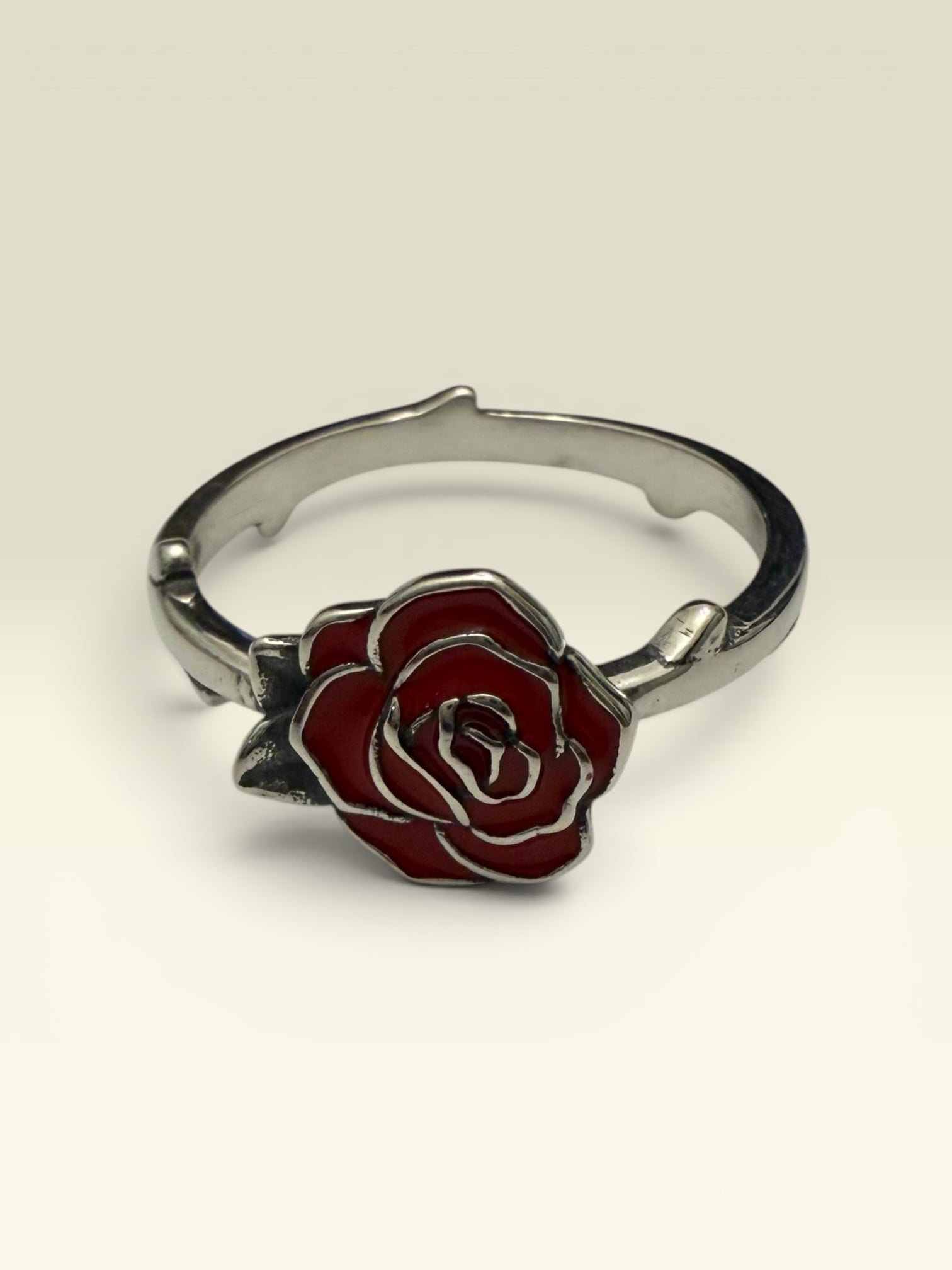 Silver925 red enamel flower ring