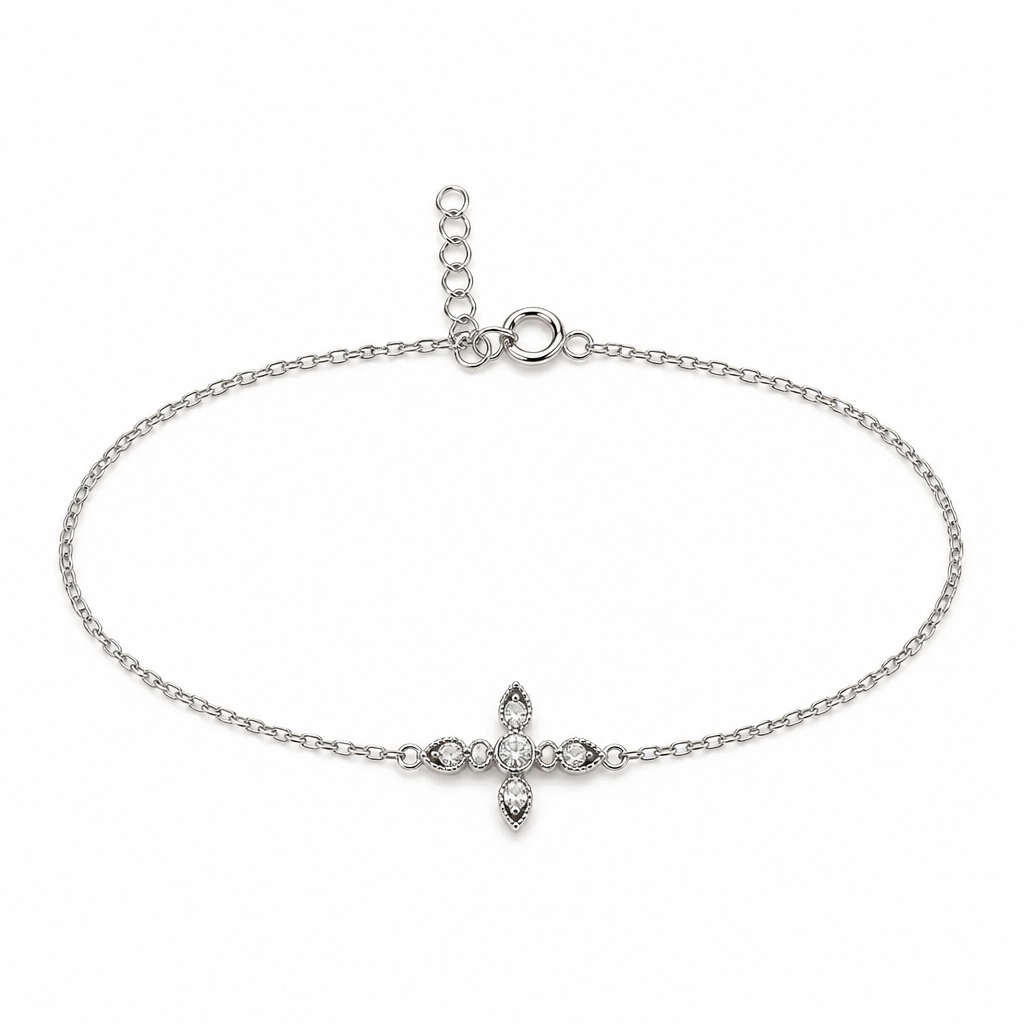 Dainty cz side cross bracelet Sterling Silver 925
