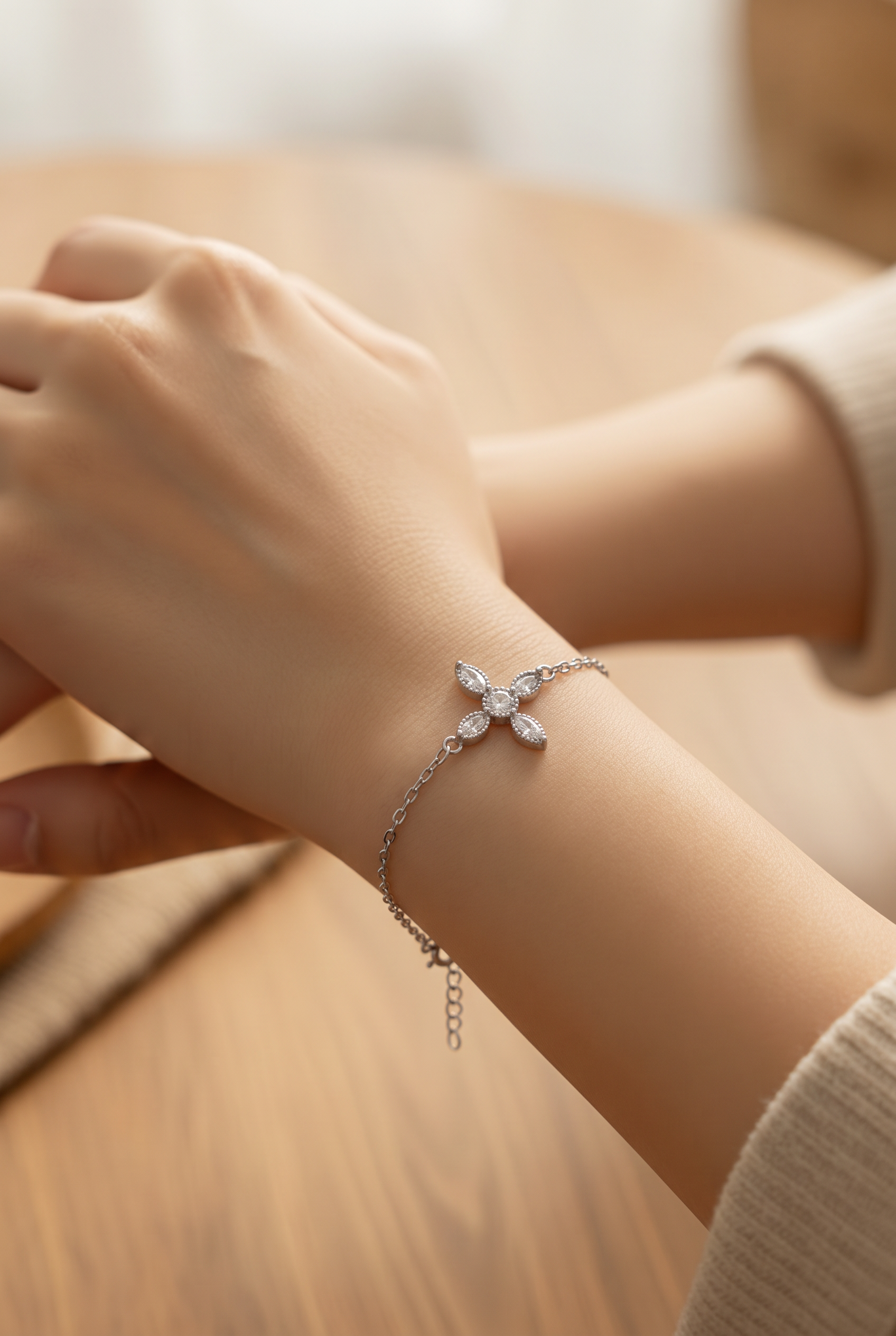 Dainty cz side cross bracelet Sterling Silver 925