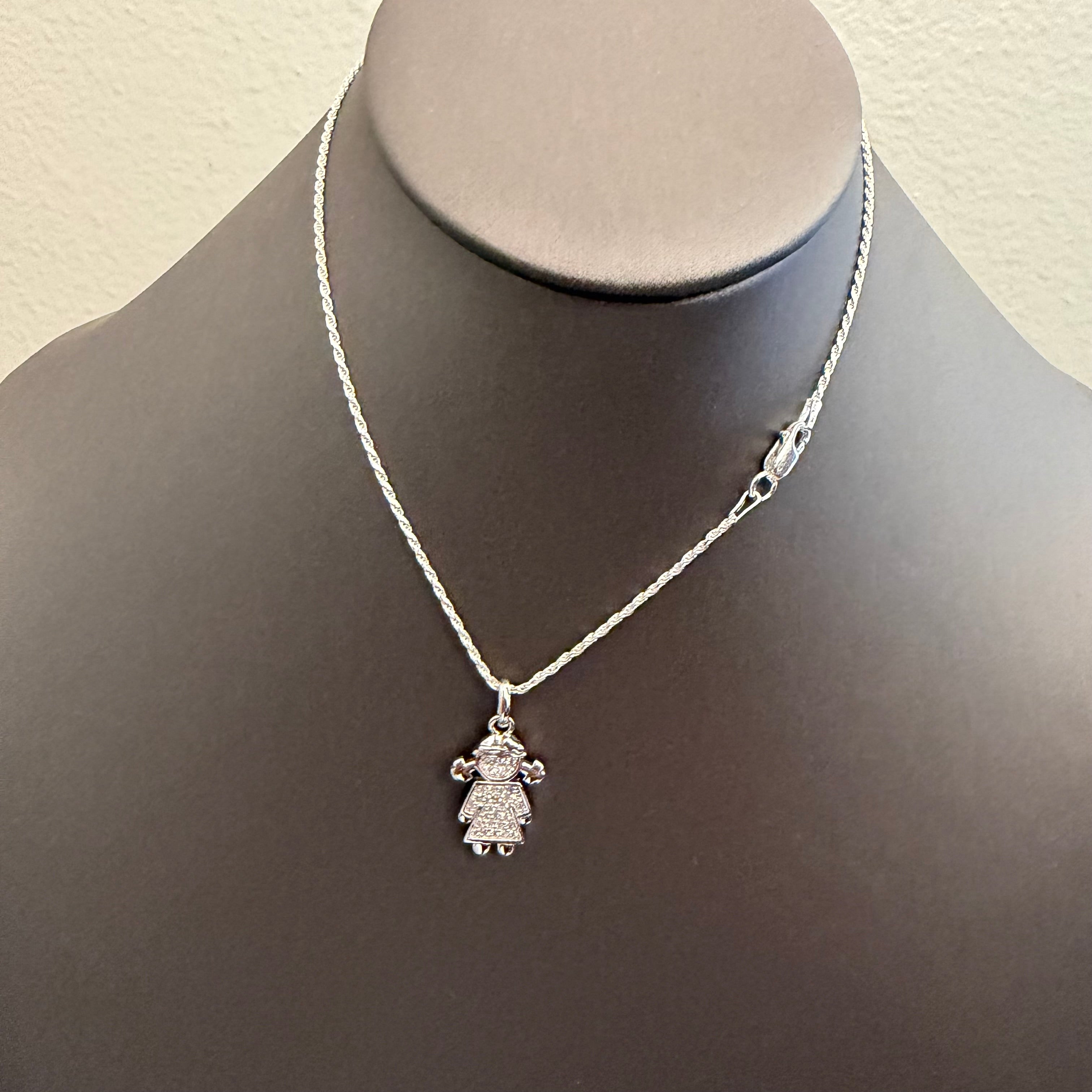Girl charm necklace and earrings set sterling silver 925
