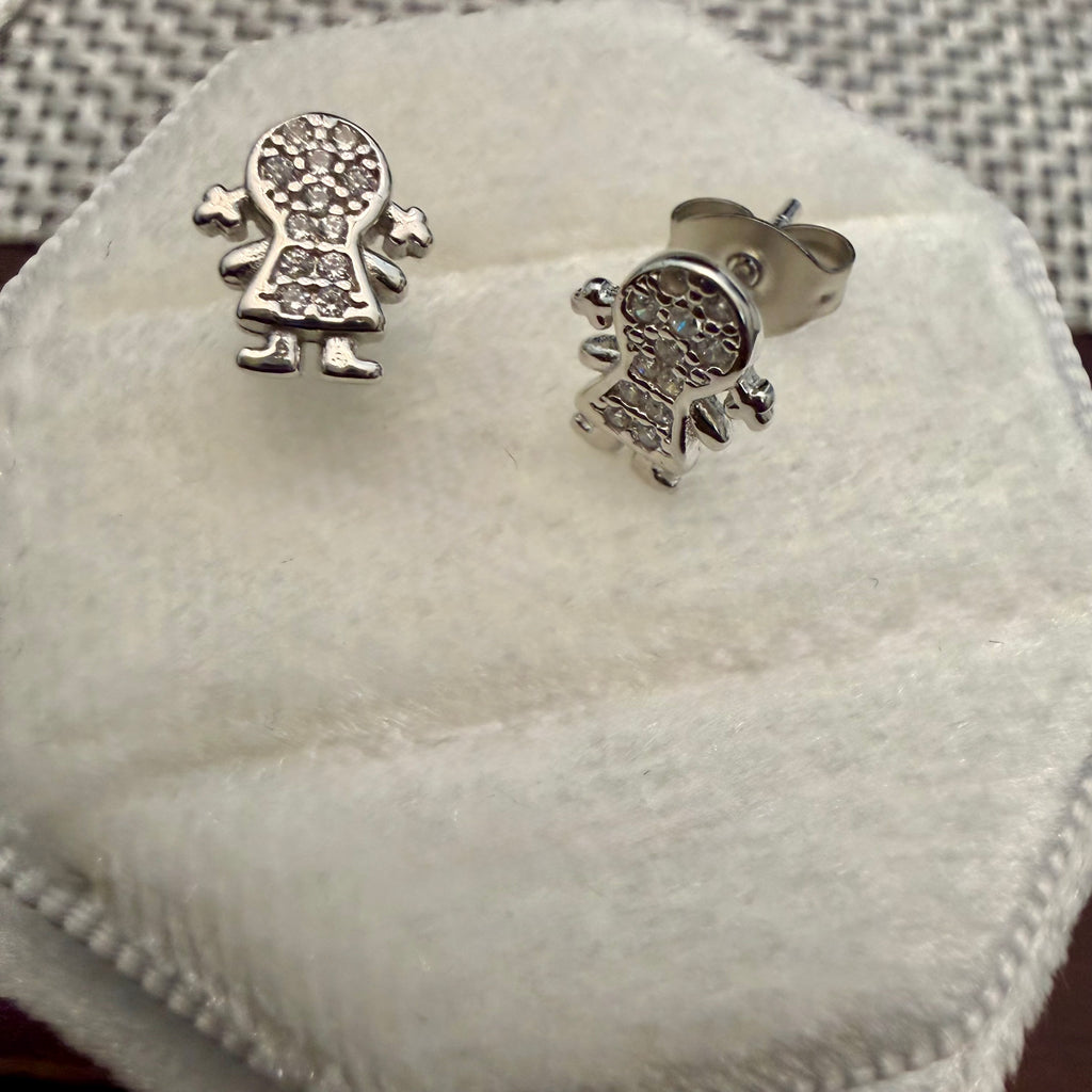 Girl charm necklace and earrings set sterling silver 925