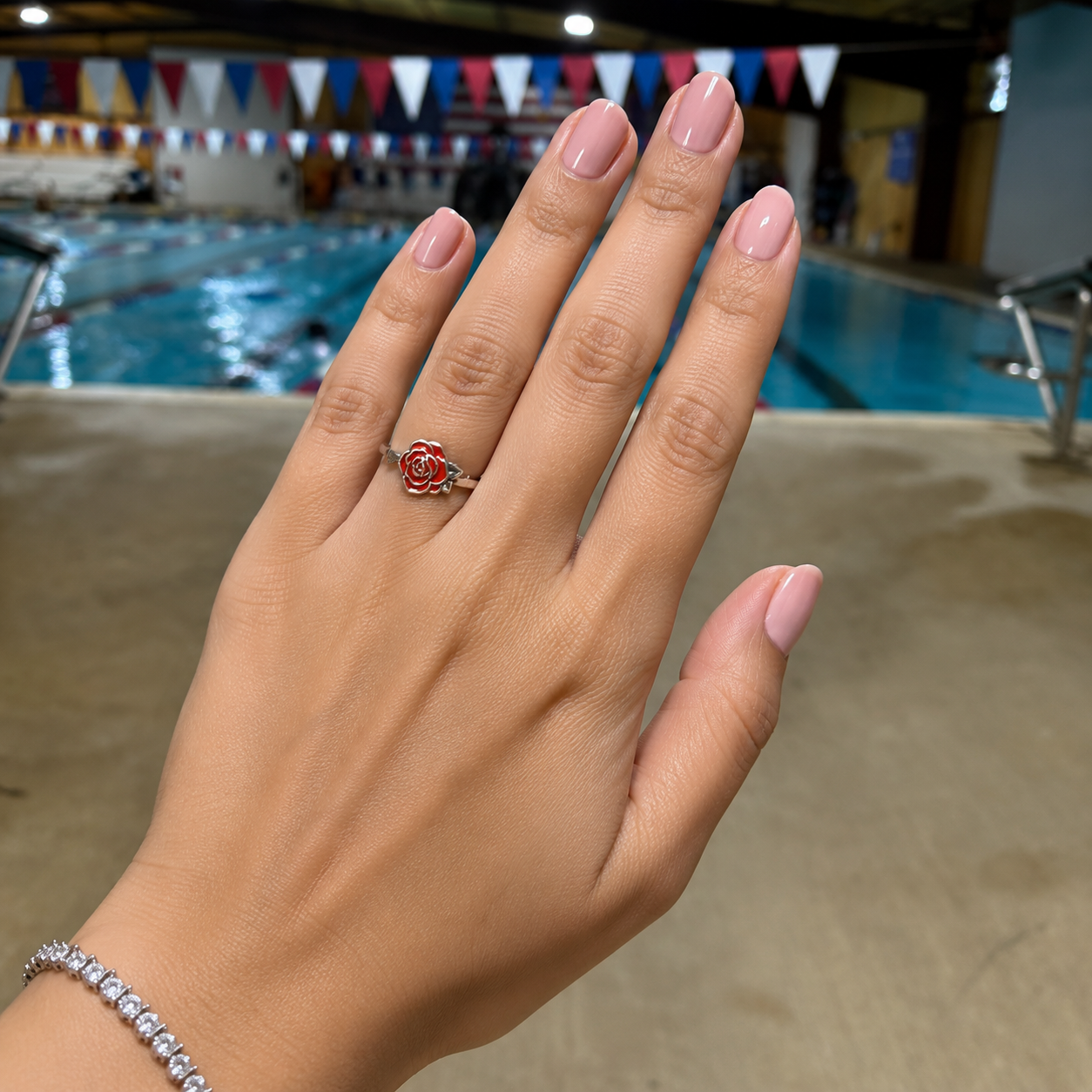 Silver925 red enamel flower ring