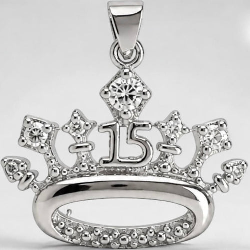 Crown CZ quinceañera pendant 925 Silver
