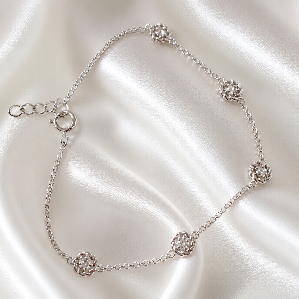 Small round floral cz bracelet Sterling Silver 925