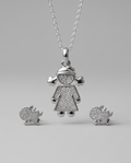 Girl charm necklace and earrings set sterling silver 925