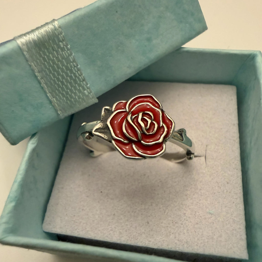 Silver925 red enamel flower ring