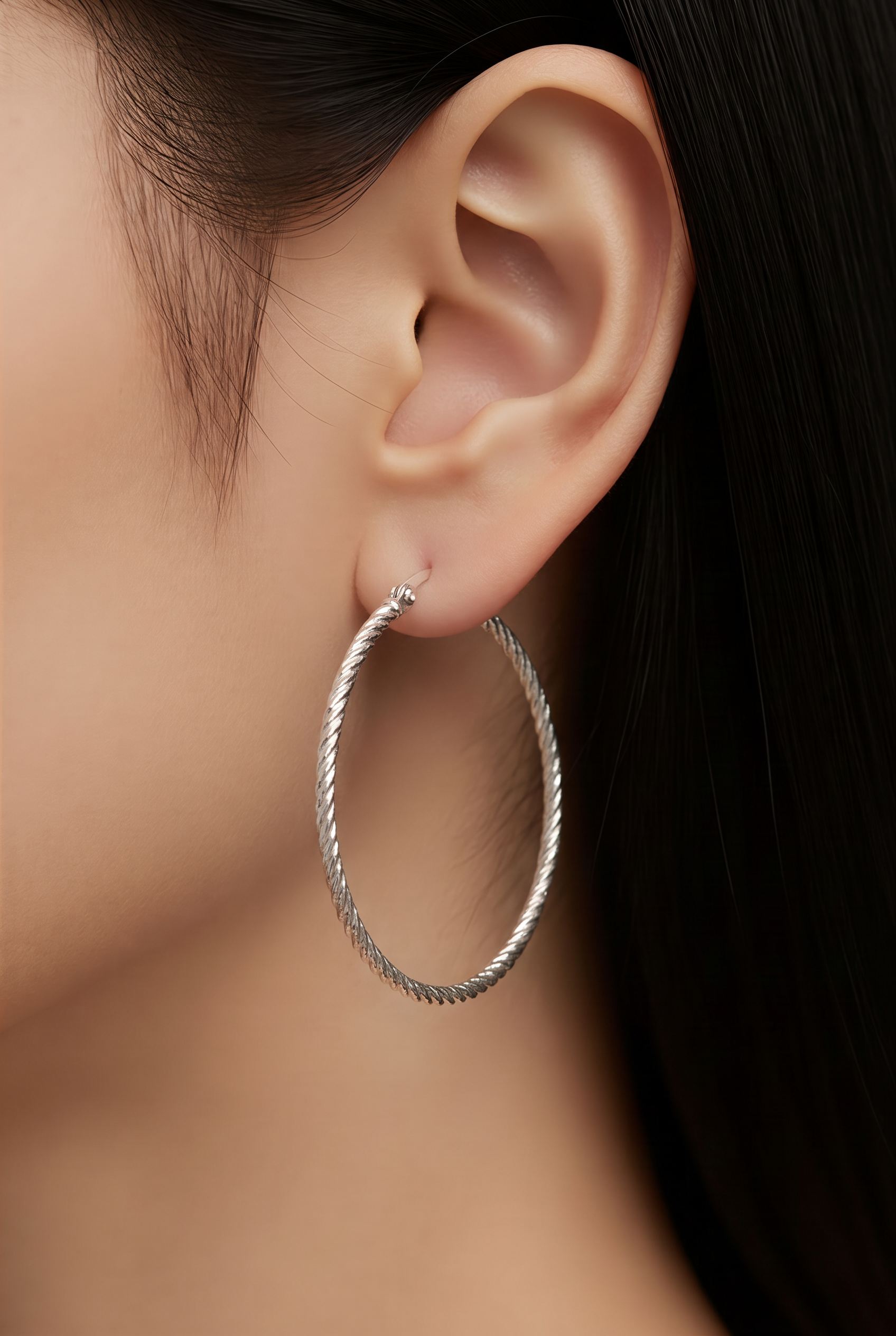 Diamond Cut Medium Size hoop earrings sterling silver 925