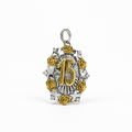 Two tone CZ oval disc quinceañera pendant 925 silver