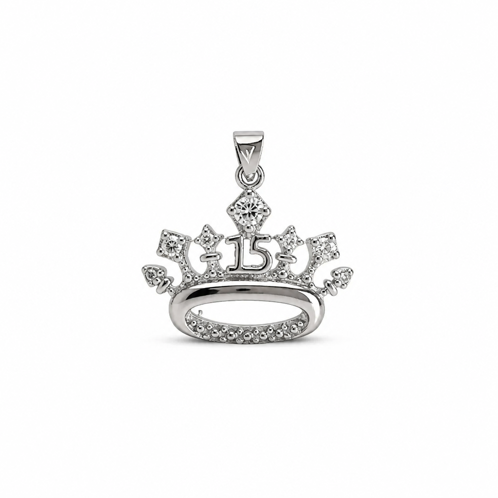 Crown CZ quinceañera pendant 925 Silver