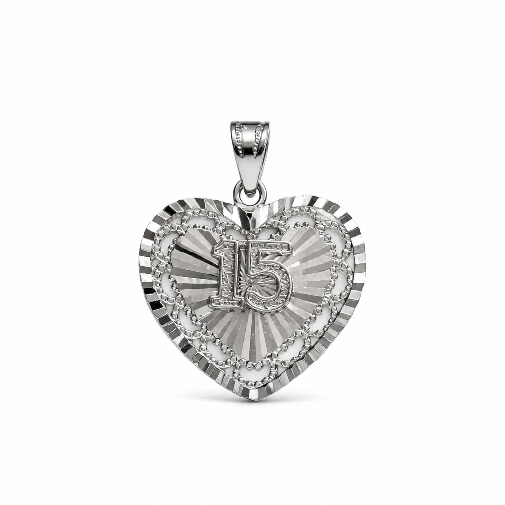 Heart-shaped pendant, Quinceañera 925 Sterling Silver