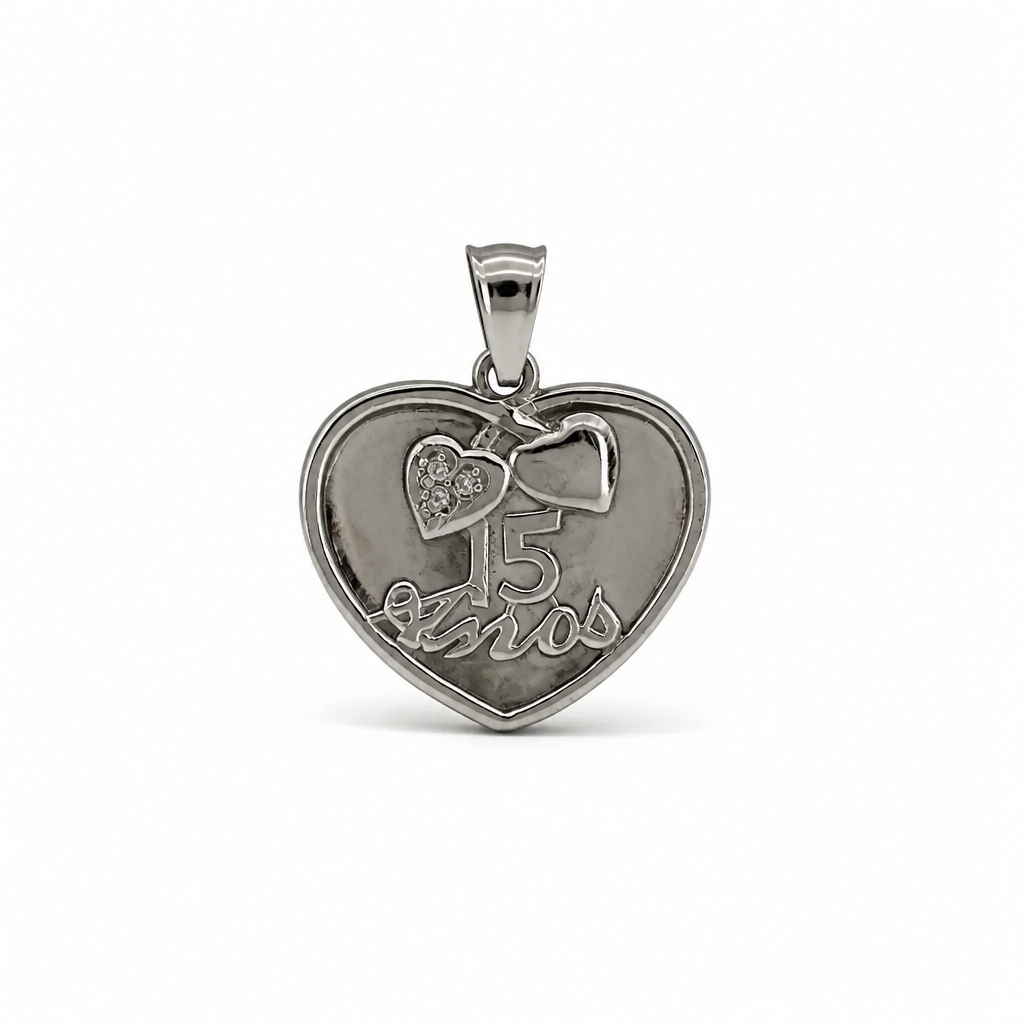 Heart shaped quinceañera pendant 925 sterling silver
