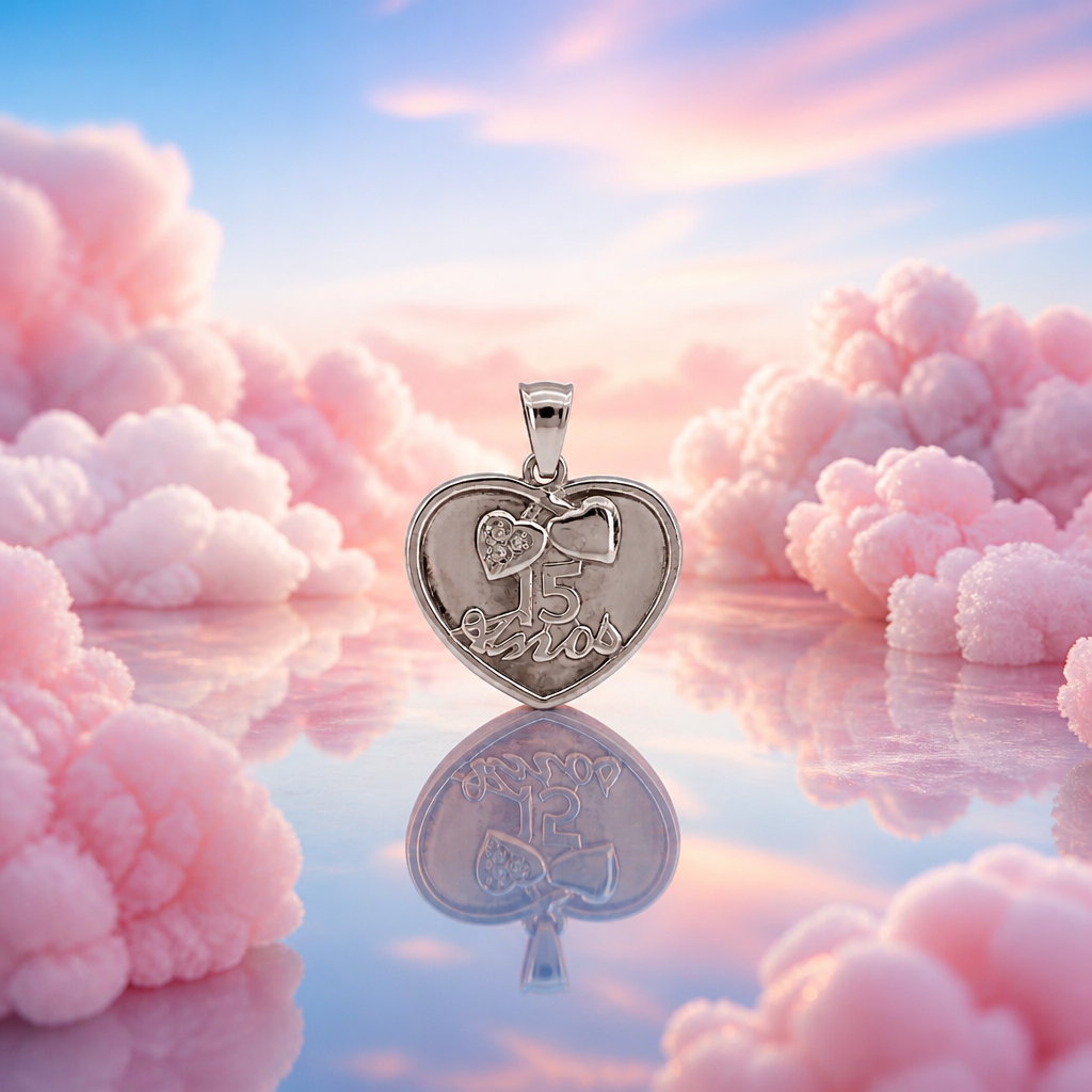 Heart shaped quinceañera pendant 925 sterling silver