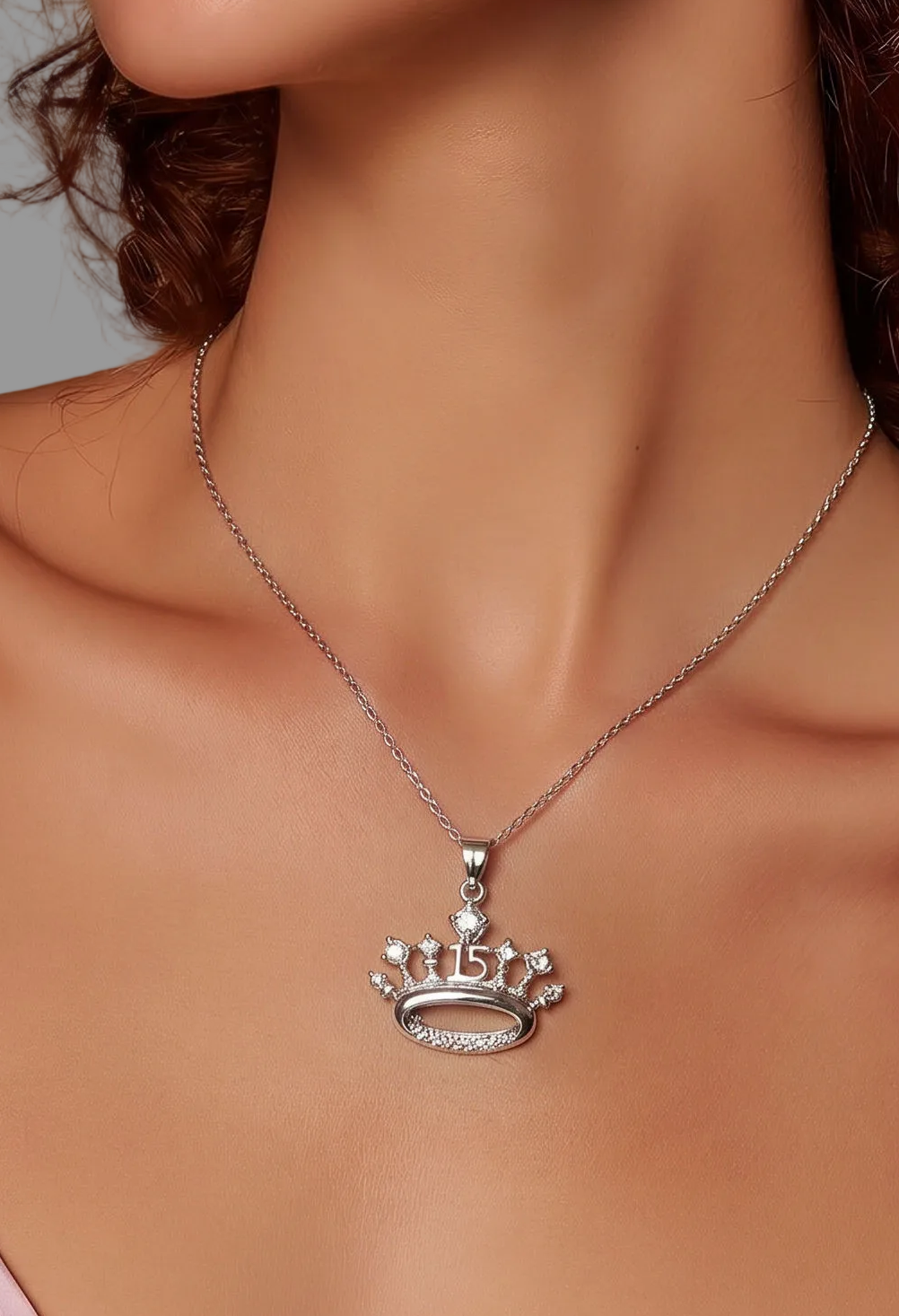 Crown CZ quinceañera pendant 925 Silver