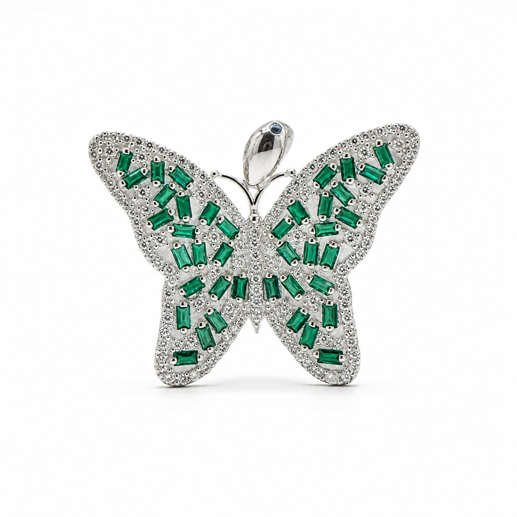 Green CZ Butterfly Sterling Silver 925 pendant only