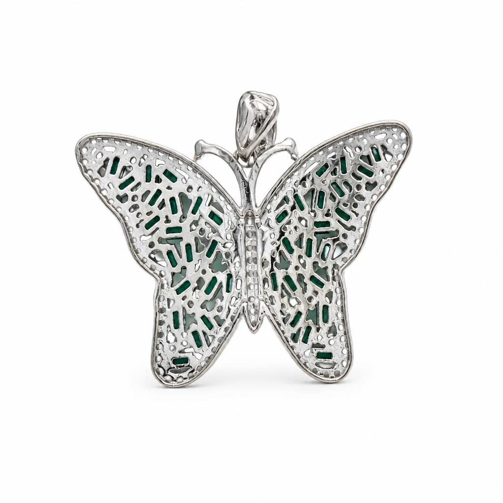 Green CZ Butterfly Sterling Silver 925 pendant only