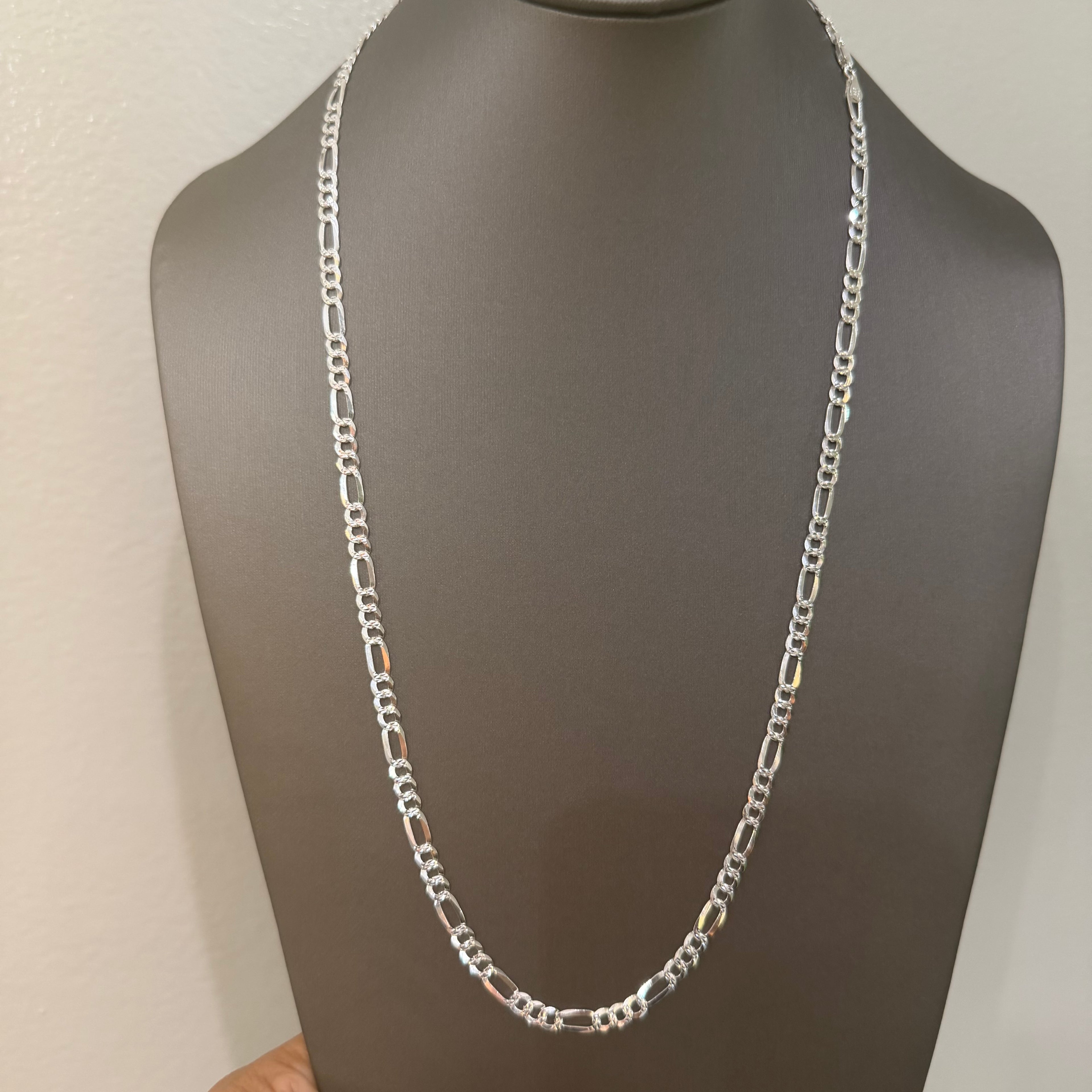 Diamond cut and mirror Figaro chain Sterling silver 925