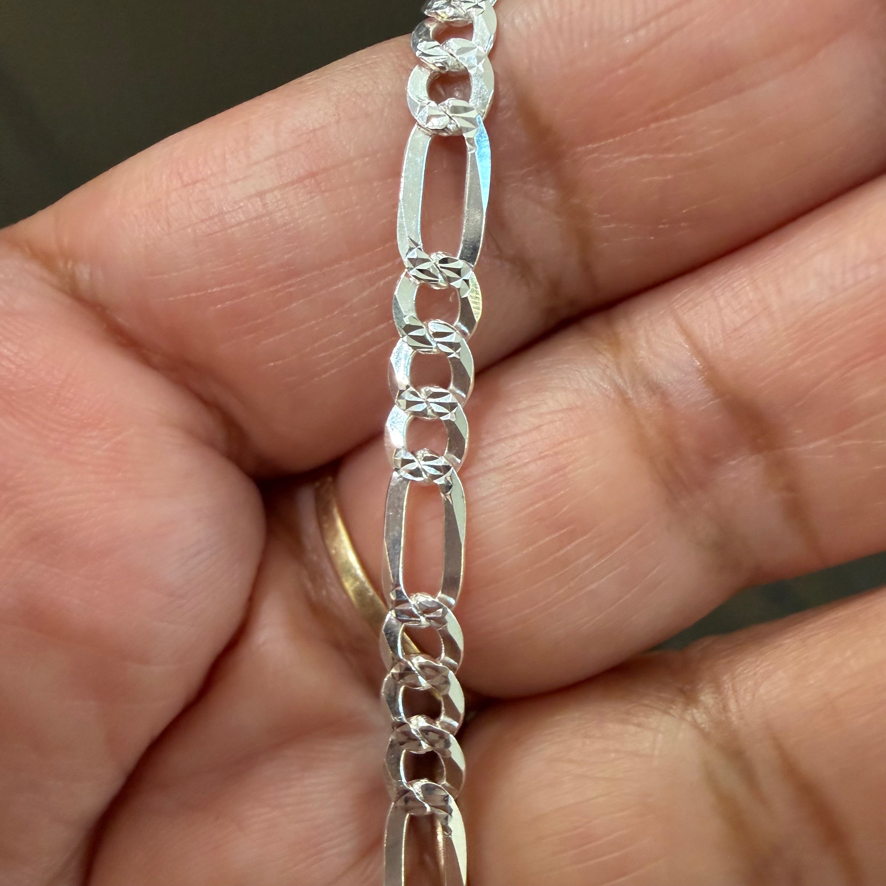 Diamond cut and mirror Figaro chain Sterling silver 925