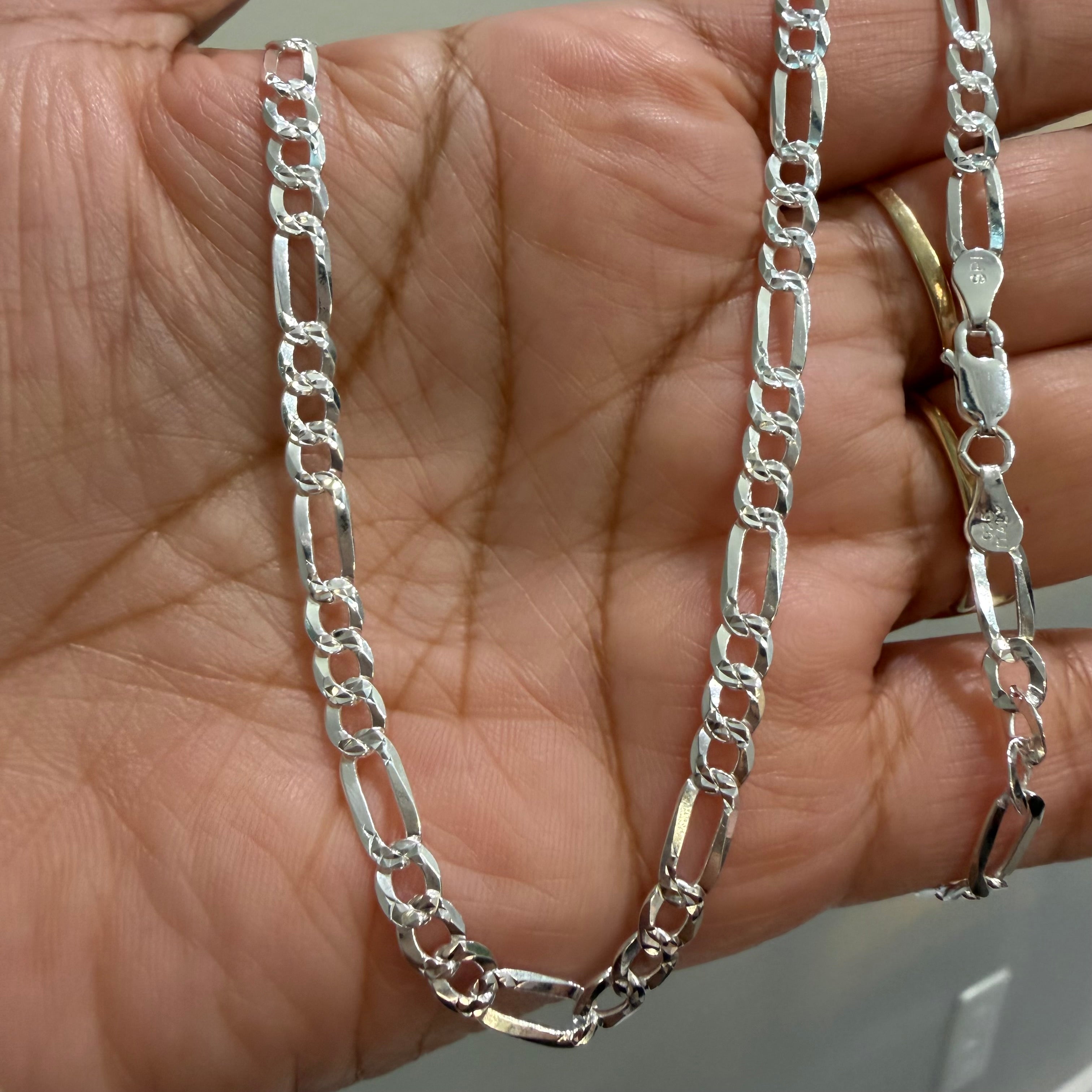 Diamond cut and mirror Figaro chain Sterling silver 925