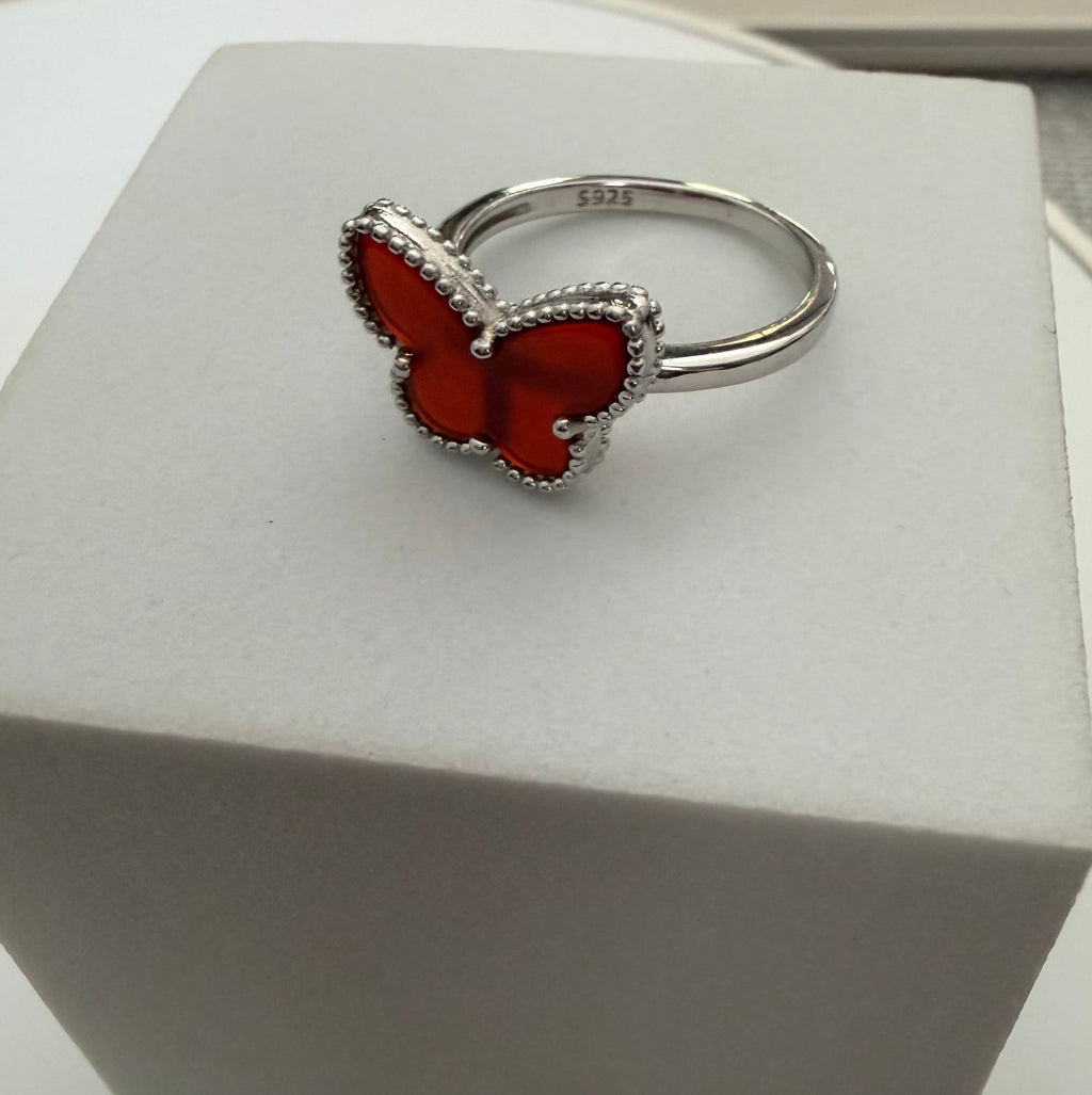 Red Butterfly set sterling silver 925. Ring size 6