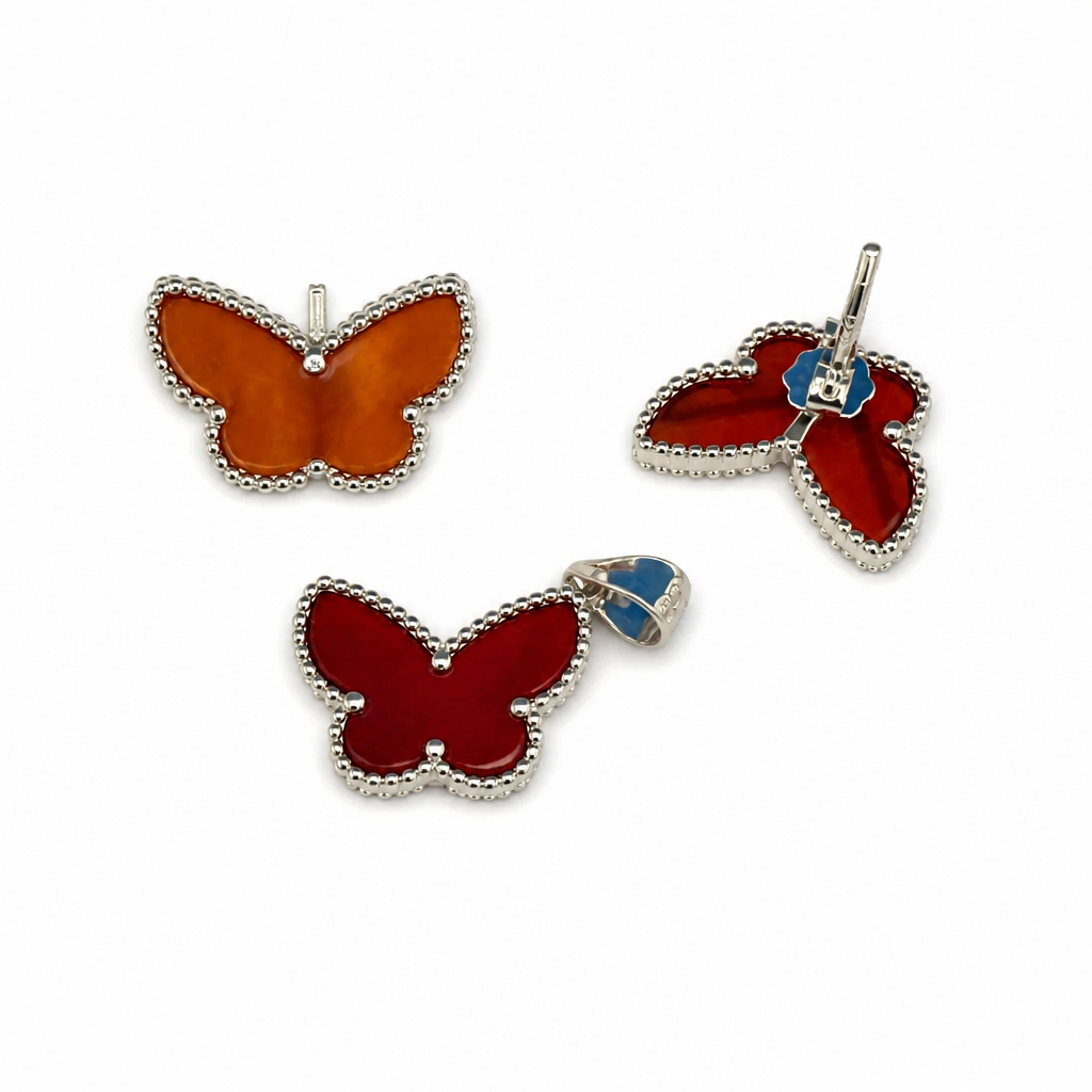 Red Butterfly set sterling silver 925. Ring size 6