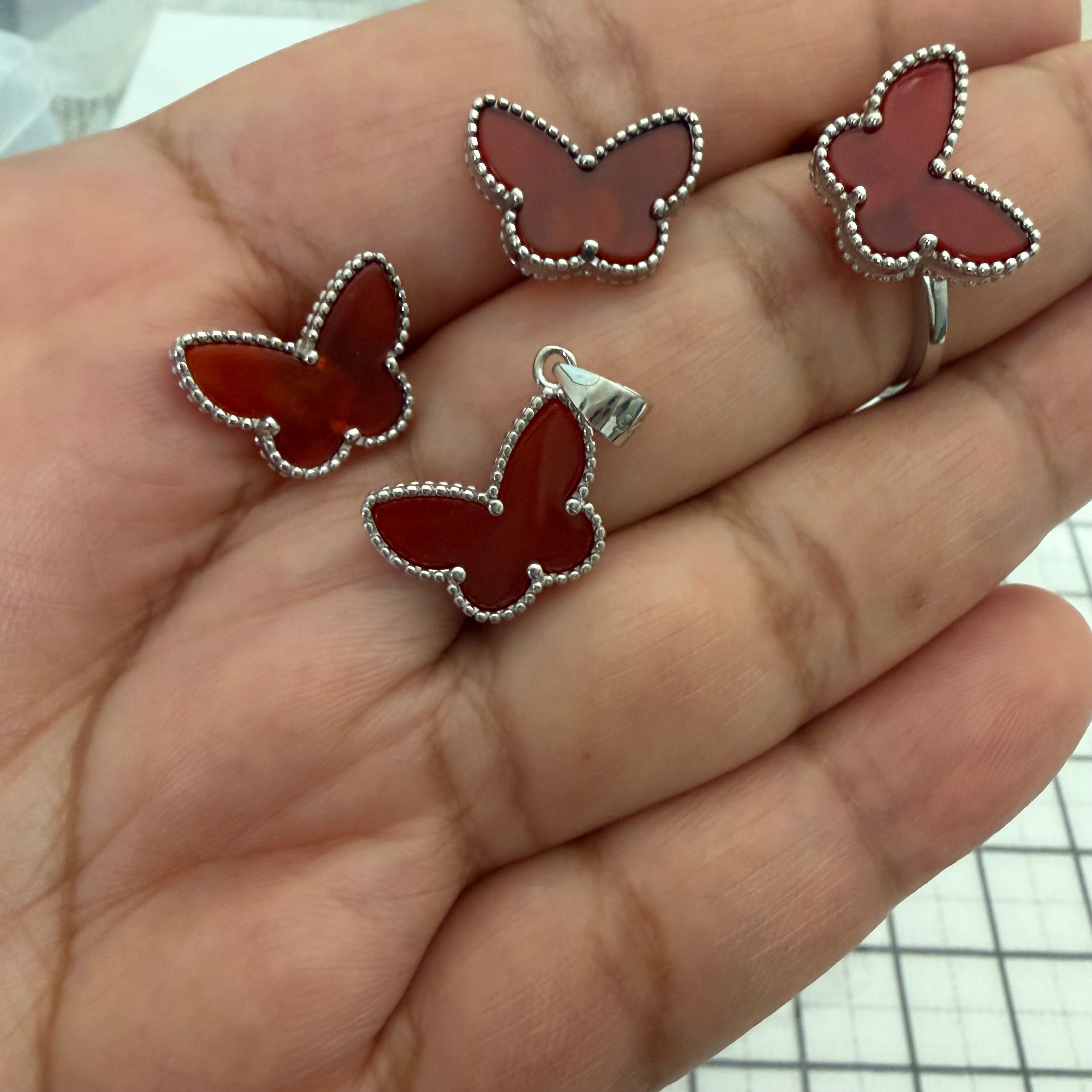 Red Butterfly set sterling silver 925. Ring size 6