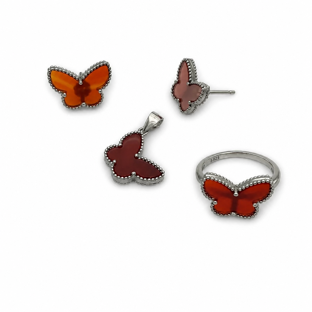 Red Butterfly set sterling silver 925. Ring size 6